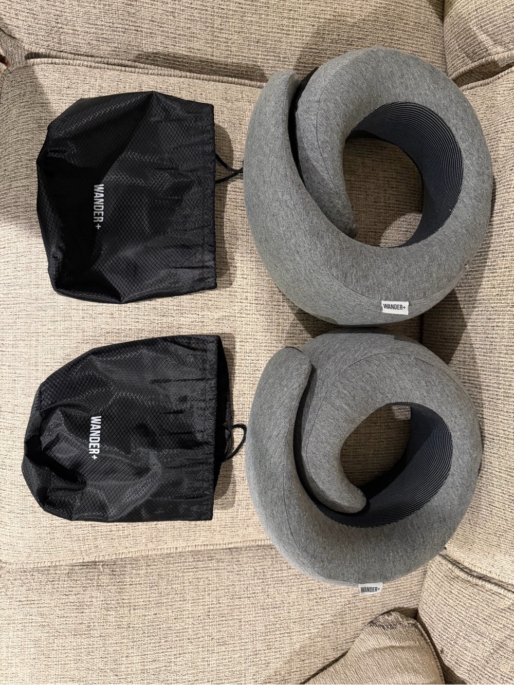 Wander+ Memory Foam Travel Neck Pillow Set of 2 w/ Travel Pouches washable cover